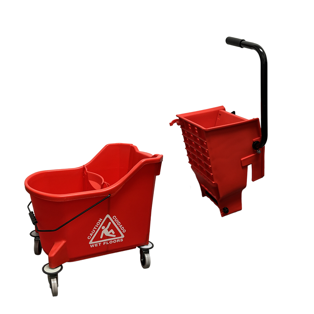35QT / 33L Mop Bucket Red w/ Sidepress Wringer