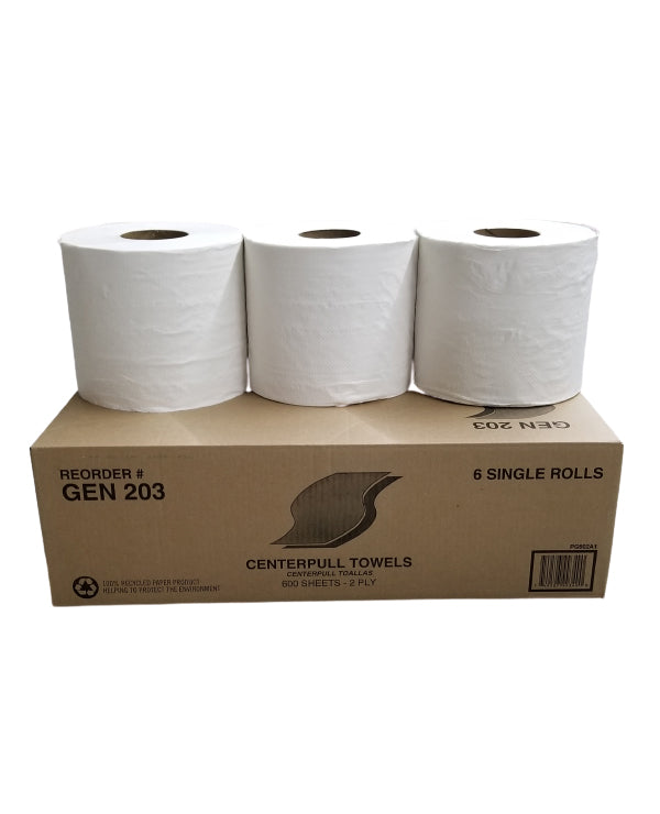 C/P GEN 203 Centerpull Hand Towel White, Two-Ply, 6 Rolls/Case
