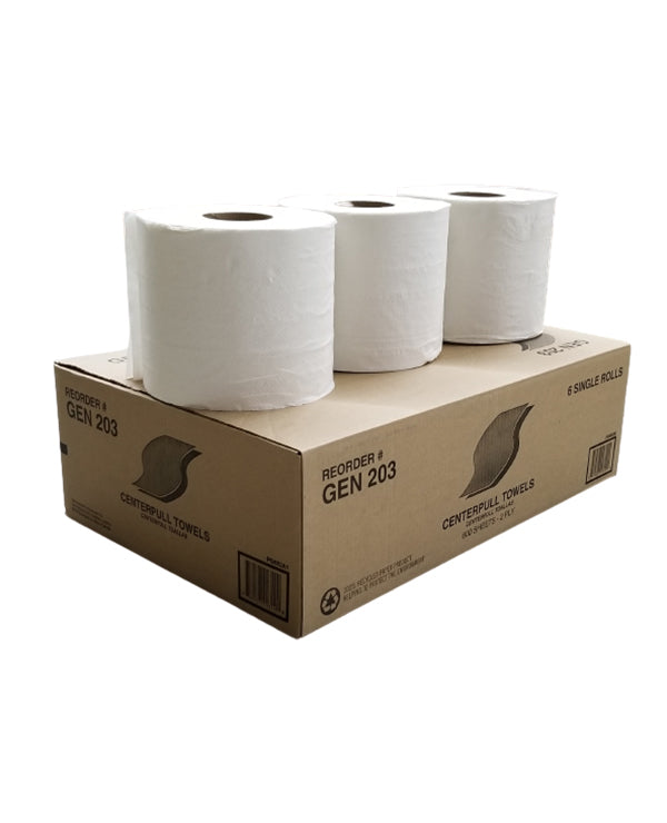 C/P GEN 203 Centerpull Hand Towel White, Two-Ply, 6 Rolls/Case