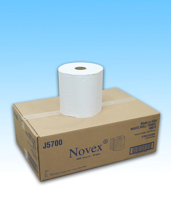R/T Novex J5700 Roll Towel White, 7 7/8", 800ft 6 Rolls/Case