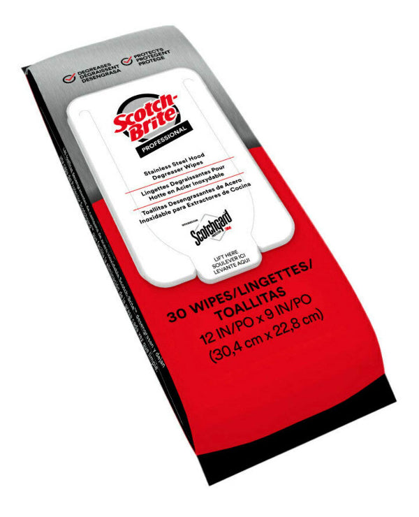 3M Scotch-Brite Stainless Steel Hood/Surface Degreaser Wipes- 30 wipes/pk