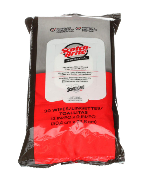 3M Scotch-Brite Stainless Steel Hood/Surface Degreaser Wipes- 30 wipes/pk